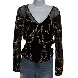WHBM Embroidered Mesh Blouse